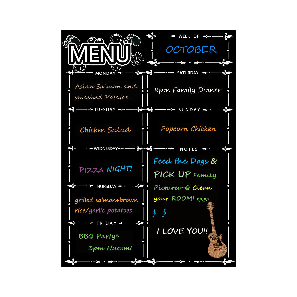 Fridge Dry Erase Board Calendar, Alaman Magnetic Refrigerator Dry Eraser Weekly Menu Meal Planner Family Calendar Organiser 16" x 12" Weekly Menu Planner with Grocery List and Notes (Black)